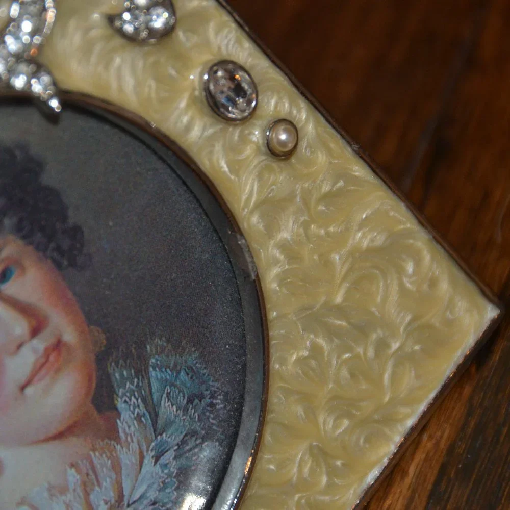 RARE JAY STRONGWATER TIARA SCROLL RIBBON CRYSTAL PEARL ENAMEL VICTORIAN FRAME